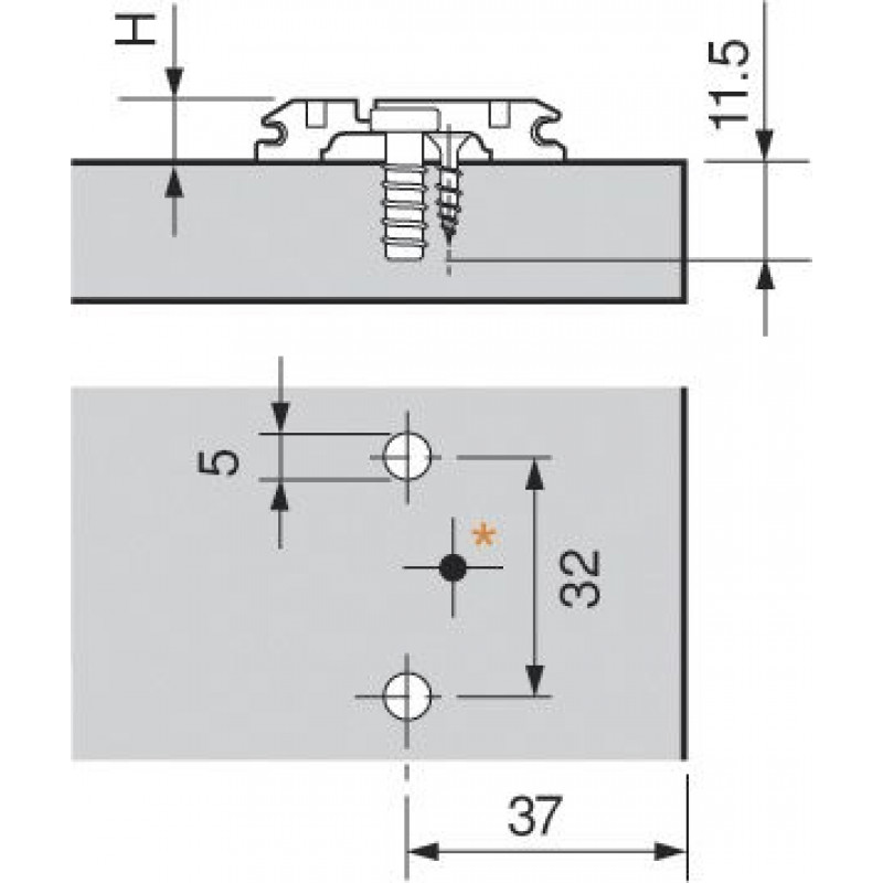 BLUM планка CLIP, подъем 0мм, евровинт для петель 70T950A.TL, 71B950A (серая) (проф.831,832)