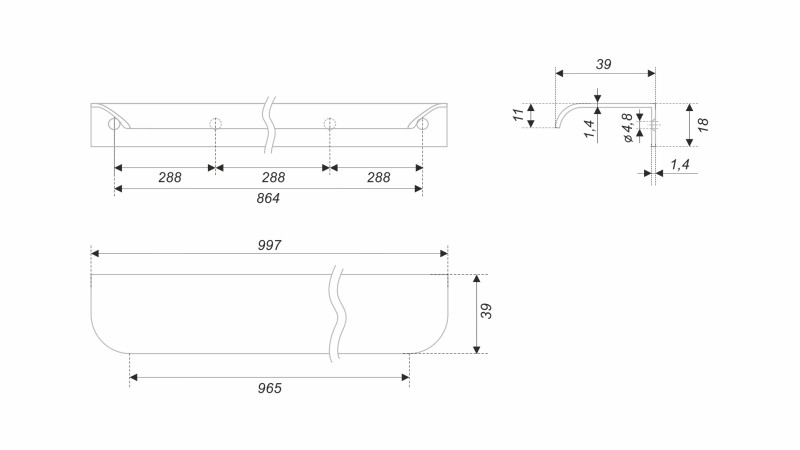 BRD RT810BL.1 ручка торцевая 1000мм MONTE черный матовый