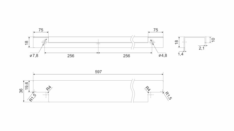 BRD RT809SC.1 ручка торцевая 600 мм RAY сатиновый хром