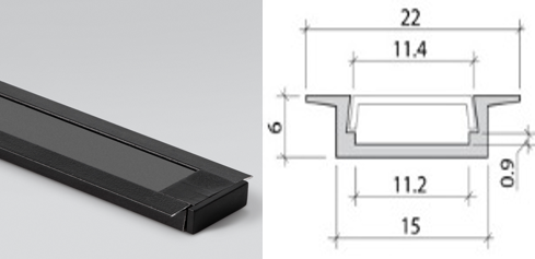 Профиль врезн. под светод. ленту + рас-тель черный + 2 загл., 2000*22*6мм, черный (снято)