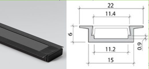Профиль врезн. под светод. ленту + рас-тель черный + 2 загл., 2000*22*6мм, черный (снято)