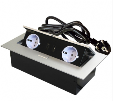 SETE Блок встраиваемый настольный (горизонтальный) 2 гнезда, 1*USB, 1 type C, серый с кабелем