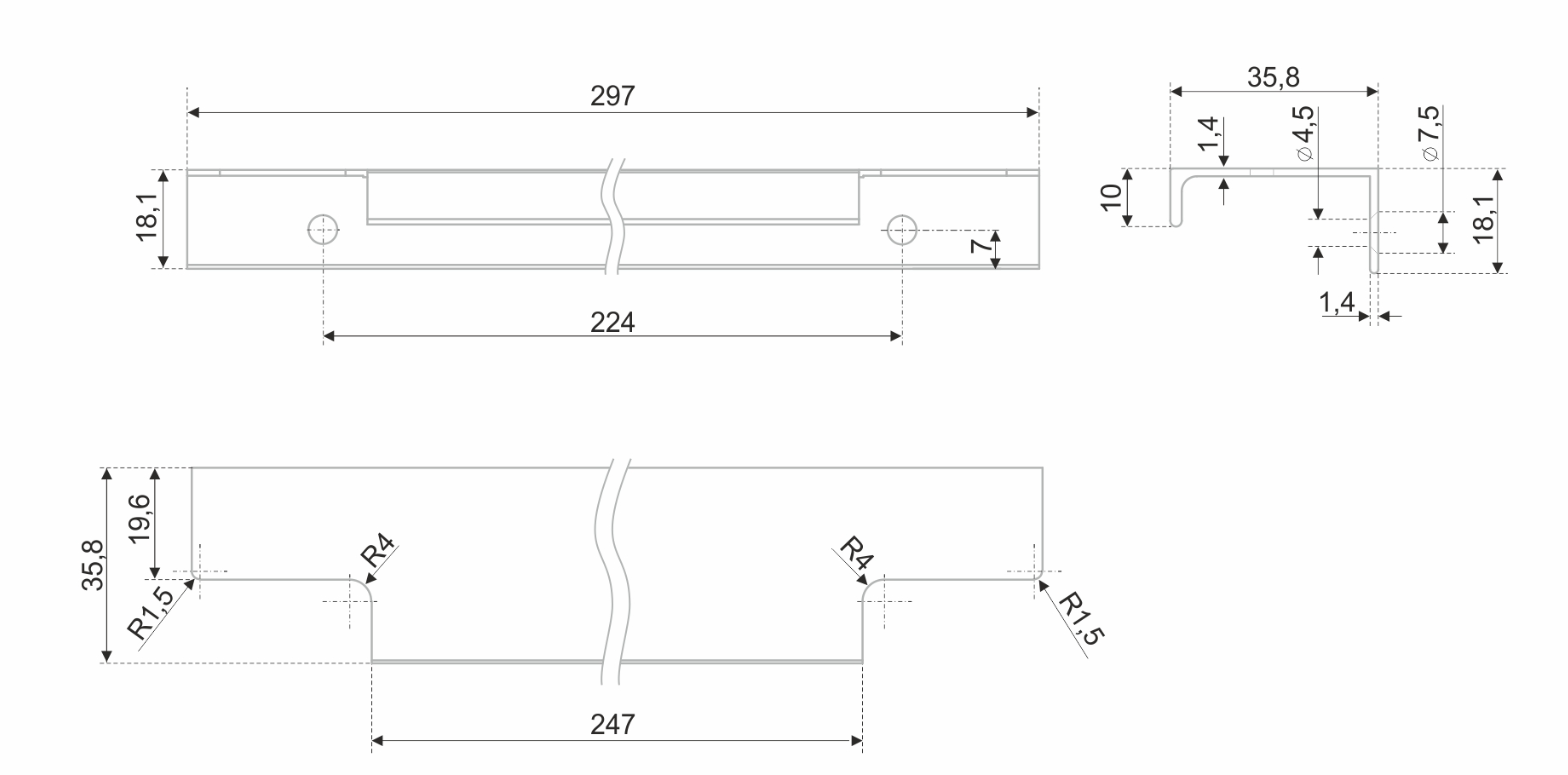 BRD RT109GR.1 ручка торцевая 300мм RAY Серый (заказ)