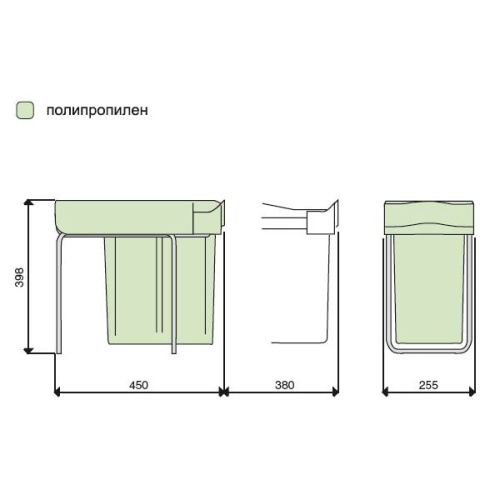 Ведро для мусора (21л) выдвижное, пластик серый антрацит + серый кварц